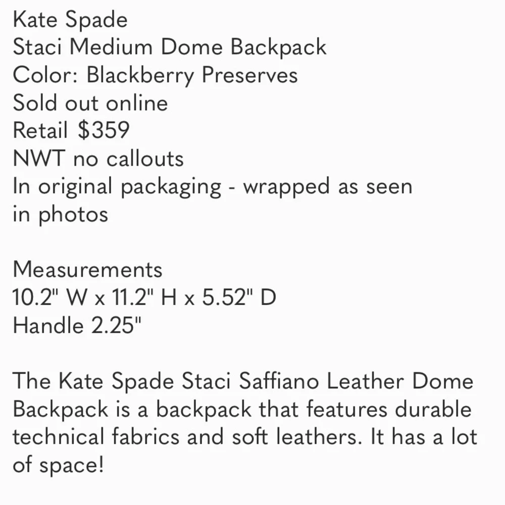 Kate Spade NWT Staci Dome leather Backpack factory wrapped blackberry $359 - Picture 13 of 13